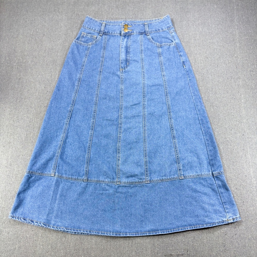 Indigo Poppy Womens Blue Denim Seamed A-Line Maxi Skirt Size S